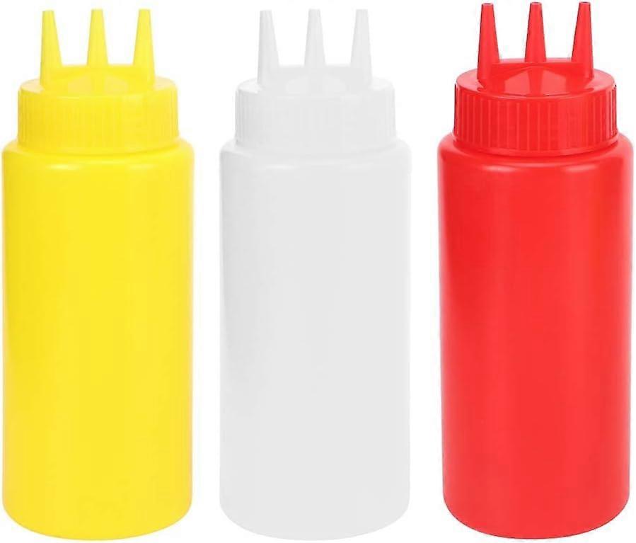 3pcs seasoning bottle sauces bottle 3 hole condiment squeeze bottle with lid ketchup dispenser for dressing sauces ketchup