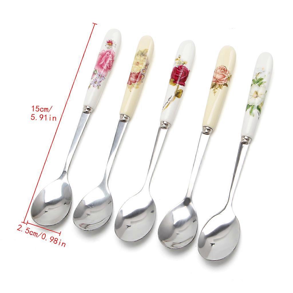 Coffee Spoon with Ceramic Handle Dessert Coffee Powder Making Stiring