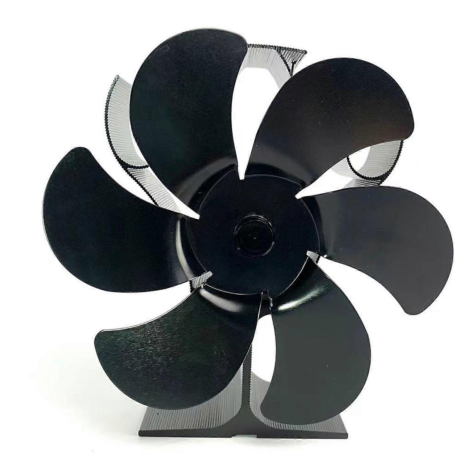 Varmluftsvifte peisvifte svart aluminium høytemperaturbestandig stille støyreduksjonsvifte 6 blader 17 x 9 x 15cm
