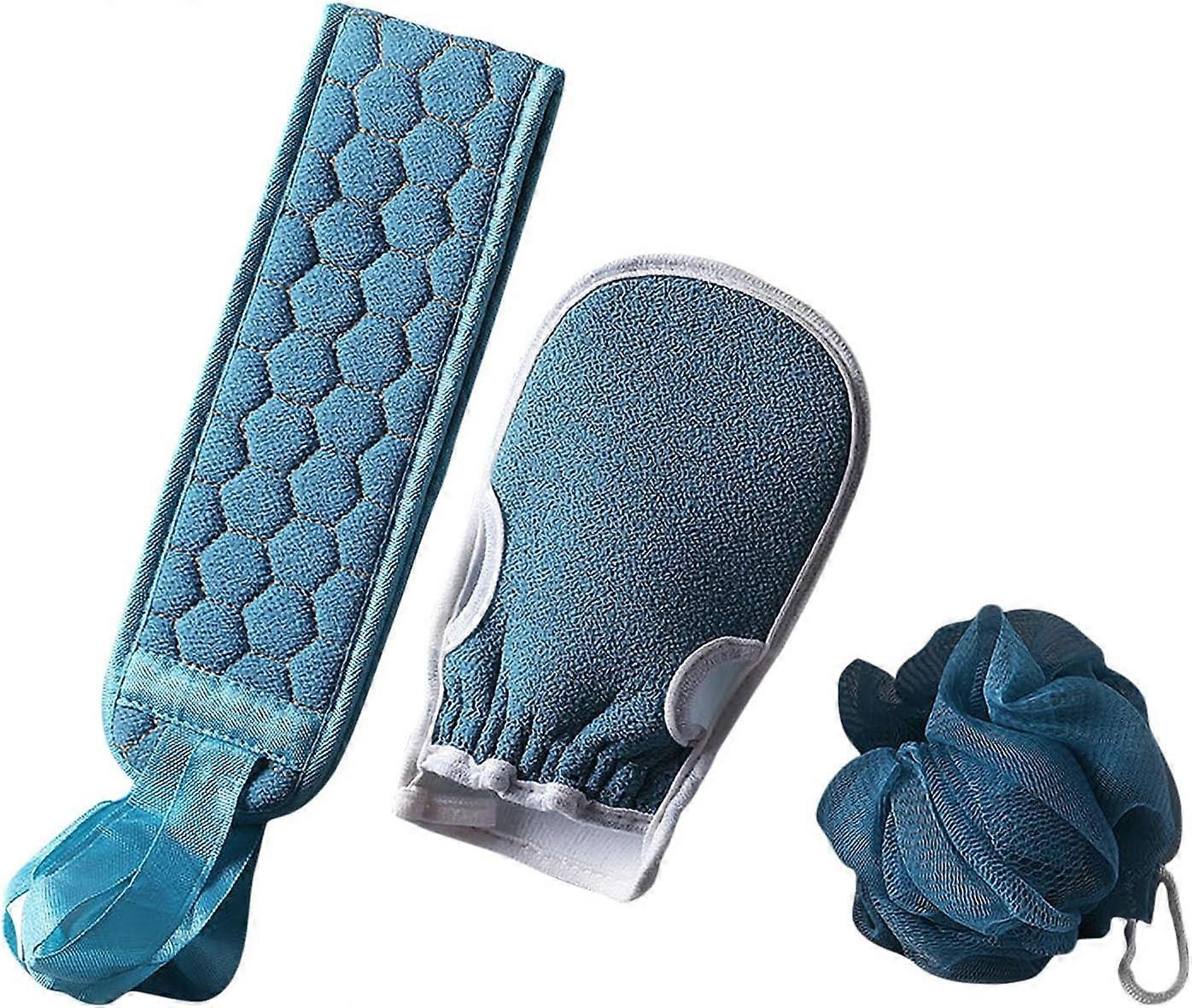 Back Brush Body Brush, Back Scrubber Exfoliating Bath Glove Shower Sponge Set of 3, Back Scrubber Massage Brush