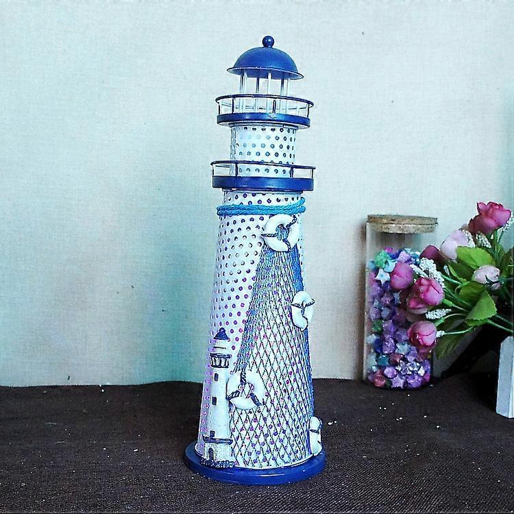 Nautical Ocean Flash Lighthouse Fishing Net Starfish Shell Metal Beacon Tower Ornaments Figurines Crafts Paperweight Home Decor