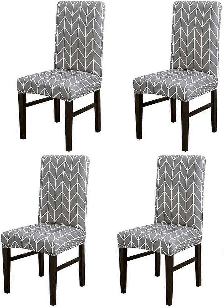 סט כיסוי כיסא אוכל נמתח סרוג Jacquard של 6 כיסויי כיסא נשלפים דקורטיביים (אפור סרוג)