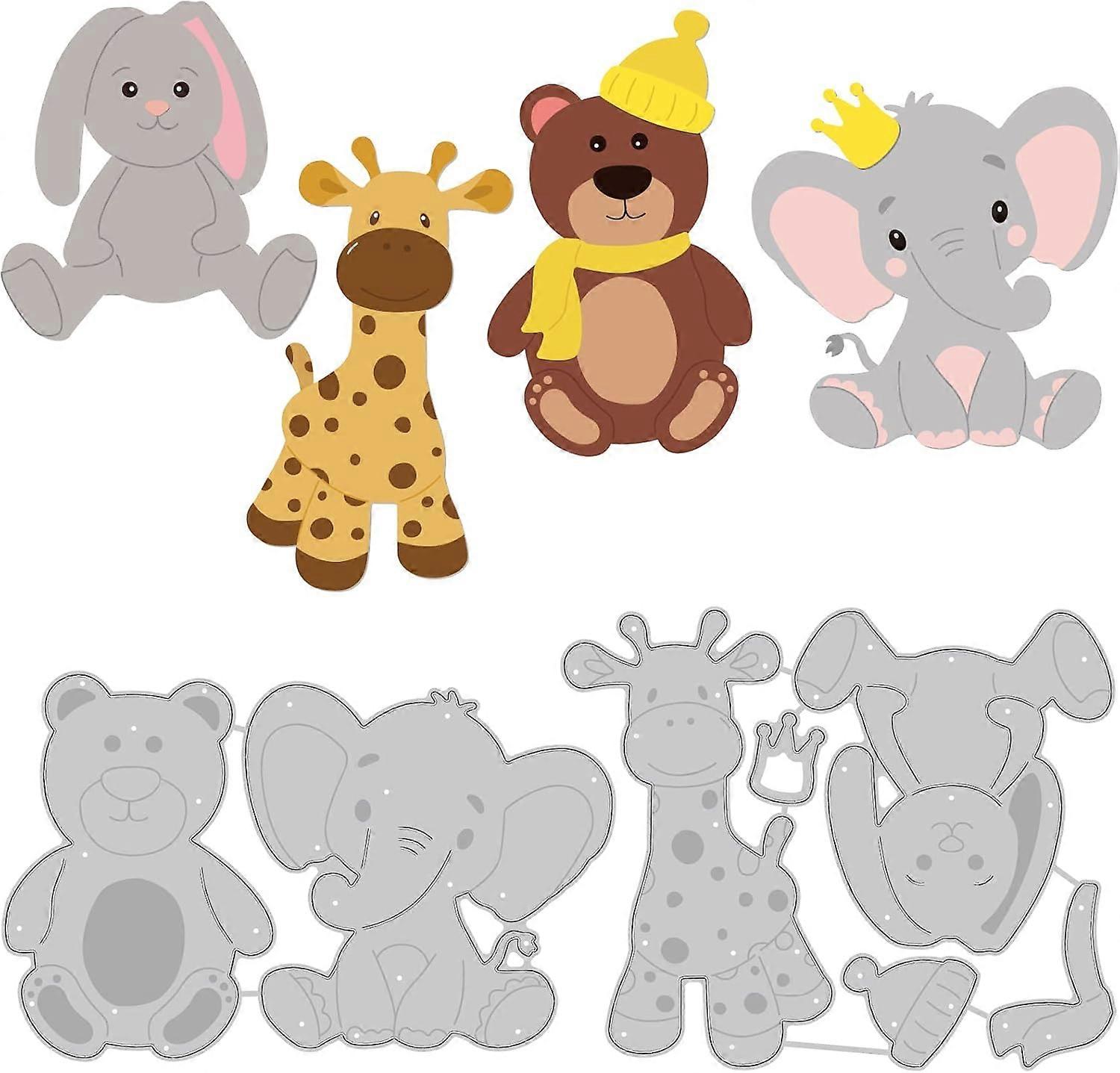 2Pcs 4 Style Stuffed Animal Cutting Dies Bear Elephant Rabbit Deer Embossing Stencils Template for Card Scrapbooking and DIY Craft Album Paper Card De