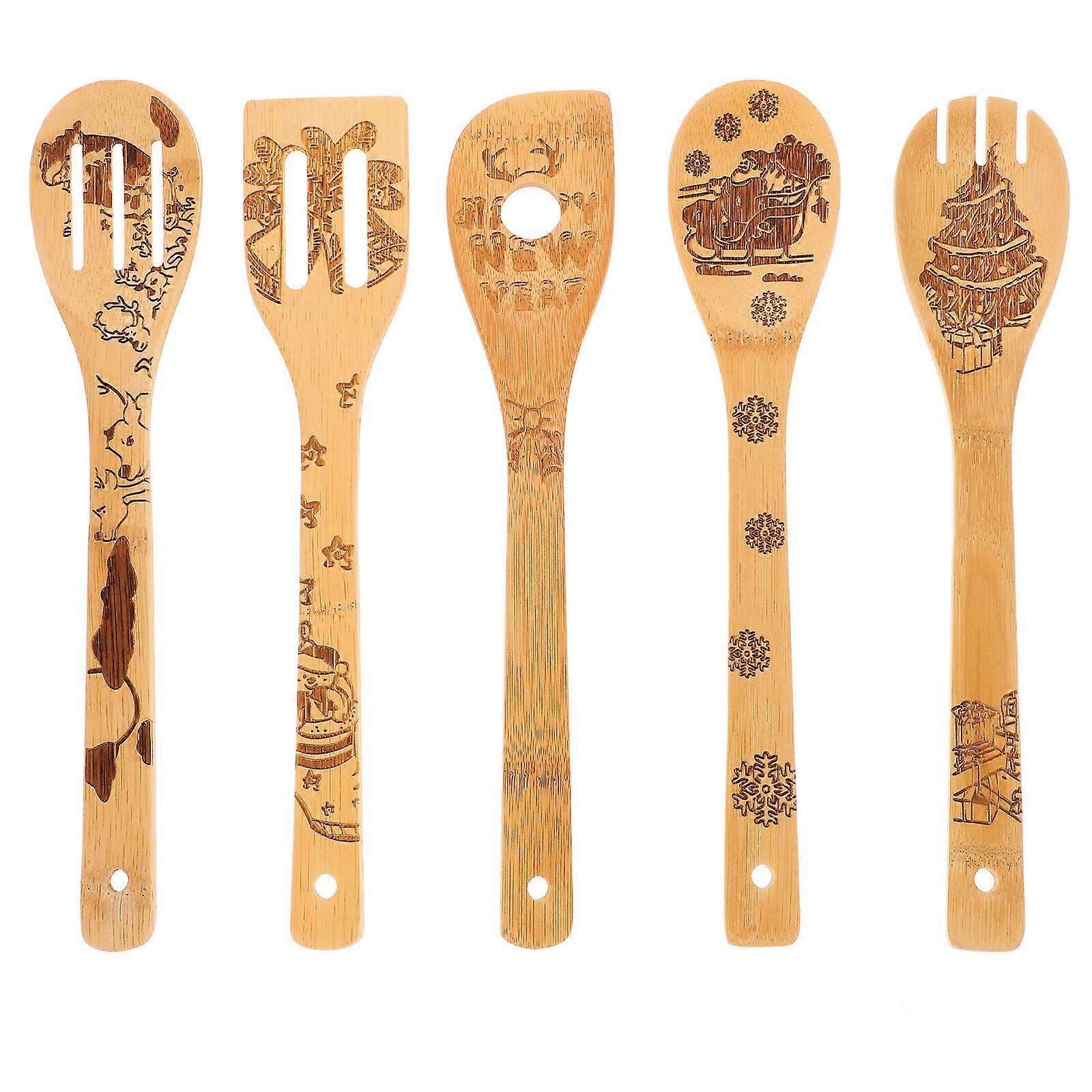 1 Set of Christmas Theme Bamboo Spoons Utensils Set Cooking Utensils Spatula Bamboo Spoon Cookware