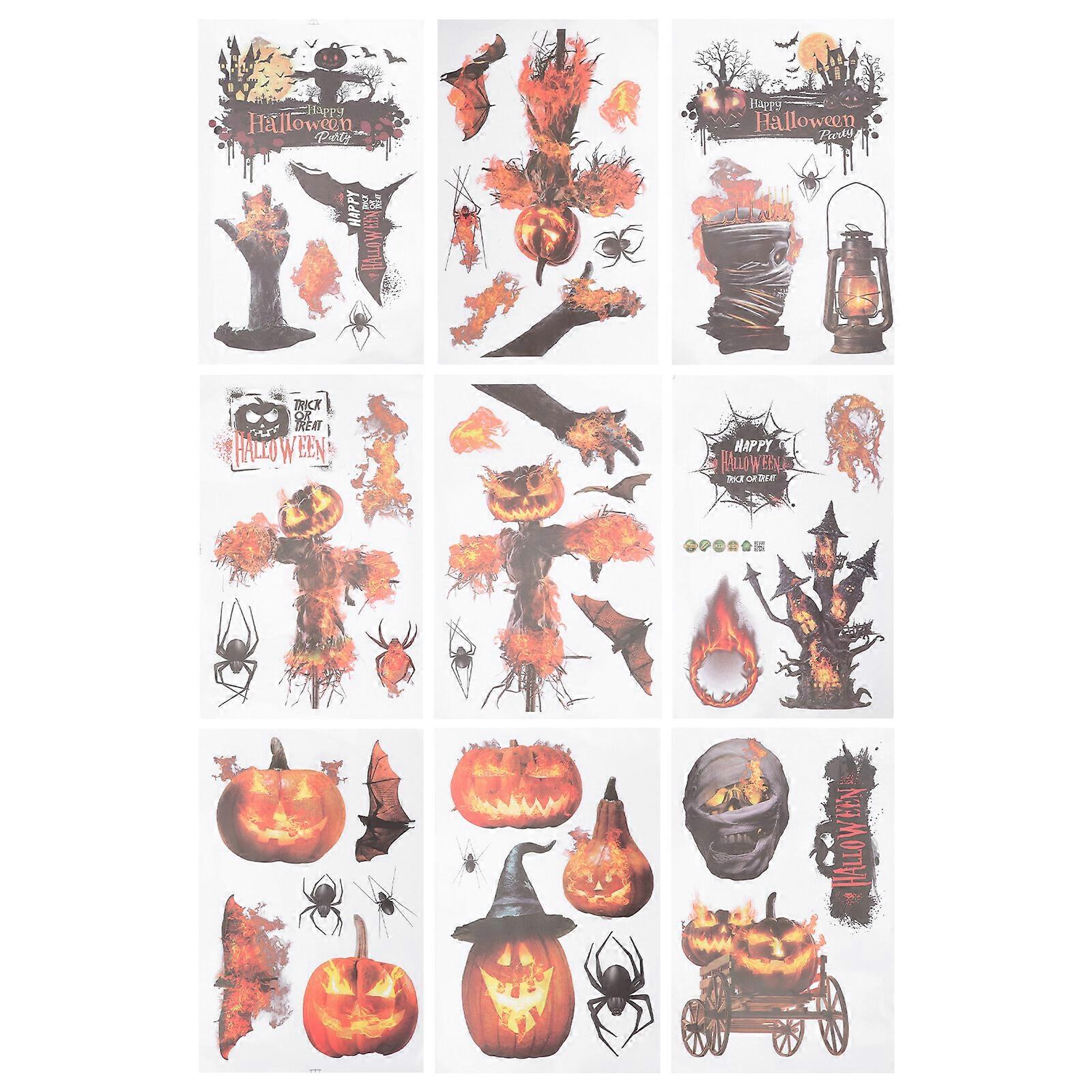9 Sheets Halloween Static Window Stickers Halloween Theme Scene DIY Stickers