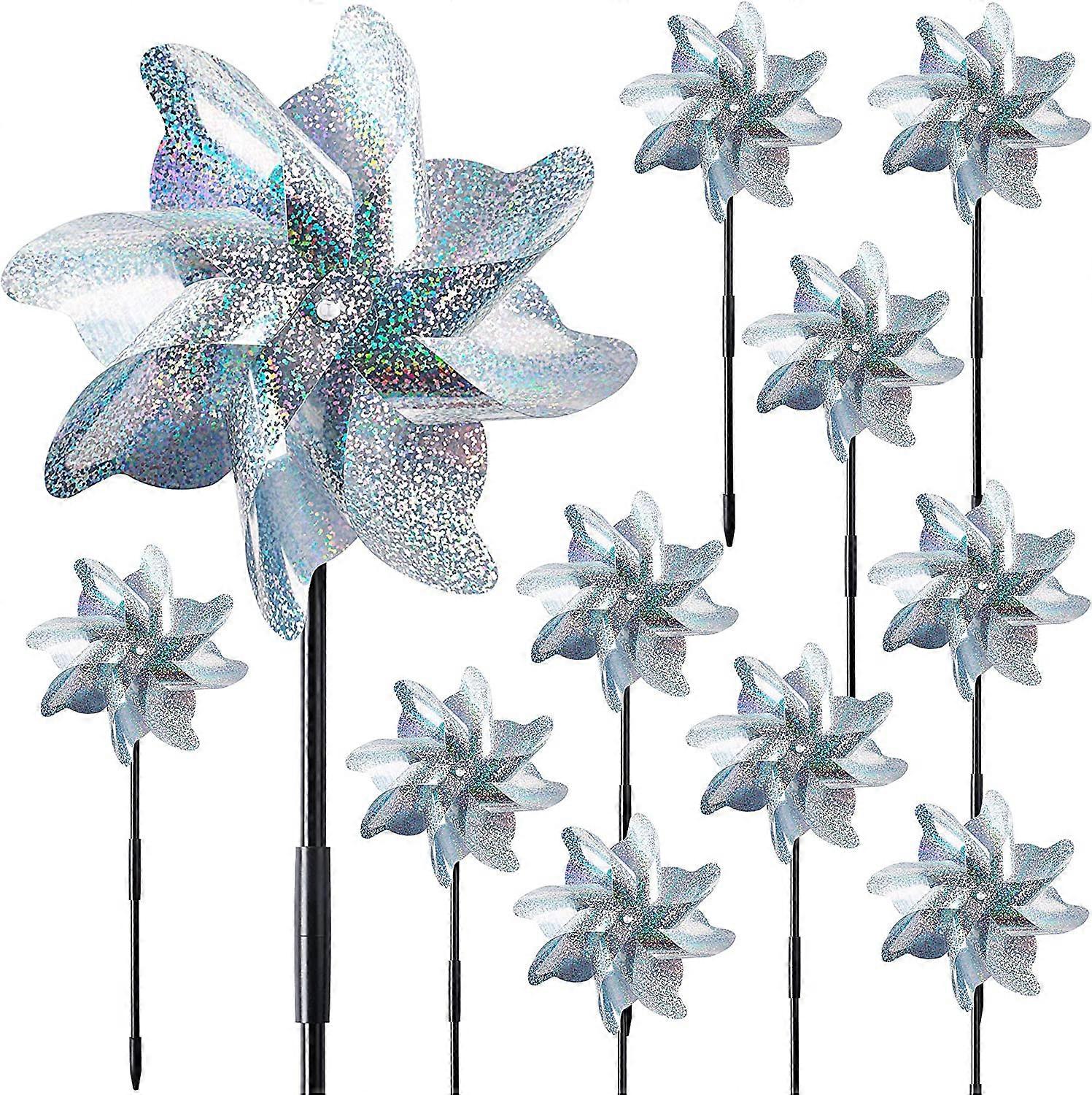 16 PCS Reflective Pinwheels with Stakes, Extra Sparkly Pinwheels for Yard and Garden