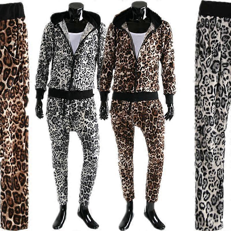 Men's Leopard Print Sweatshirt and Casual Trousers Set