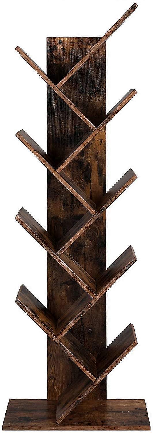 Rustic BrownVASAGLE Tree Bookshelf, 8-Tier Floor Standing Bookcase, with Wooden Shelves Rustic Brown ULBC11BX