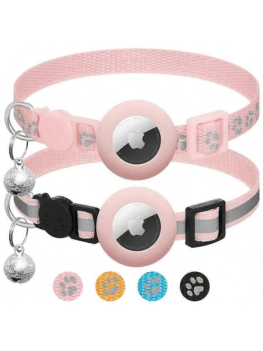 2 Packs Airtag Cat Collar Breakaway With Bell,Reflective Kitten Collar With Apple Airtag Cat Collar Holder,Adjustable 7-12In,Safety Buckle For Girl Bo