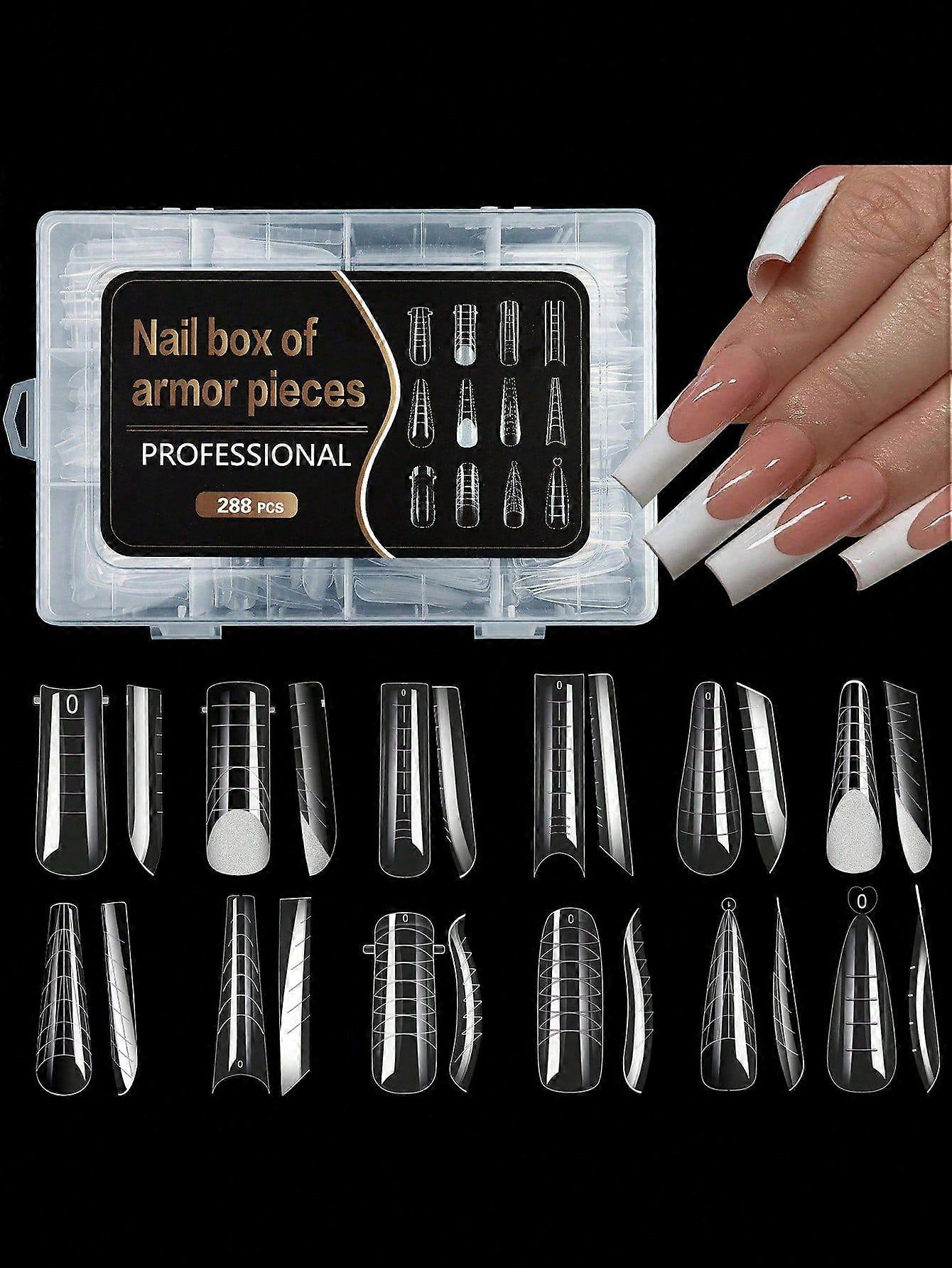 288 יחידות / 12 צורות שונות סרט ציפורניים לשימוש חוזר מגש הארכת מגש ללא נייר עיצוב תלת מימד עיצוב מזויף קצה ציפורן סט עובש ציפורניים, בתיבה