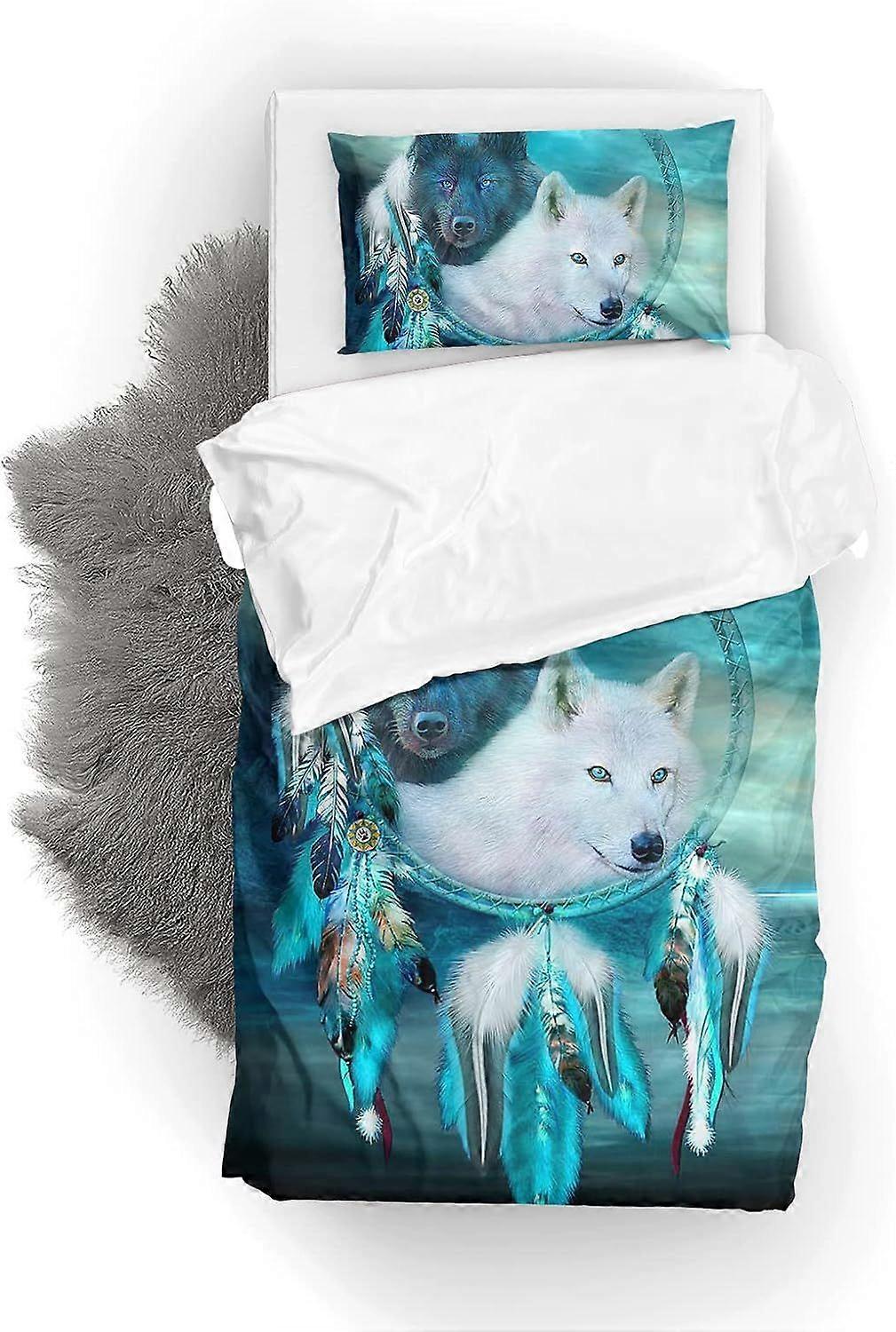 Children's Bedding Set, Moon and Wolf Pattern, with Zipper, Decorative, Soft Microfiber, for Boys and Children