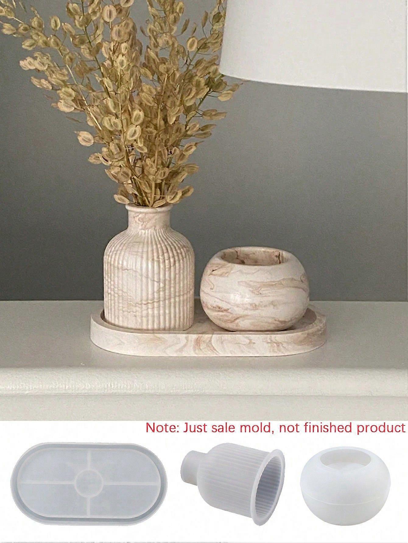 3 قطع / مجموعة زهرة إناء ، صينية بيضاوية ، جرة تخزين قوالب سيليكون لراتنج DIY ، الجص ، الأسمنت اليدوية الحرف ديكور المنزل