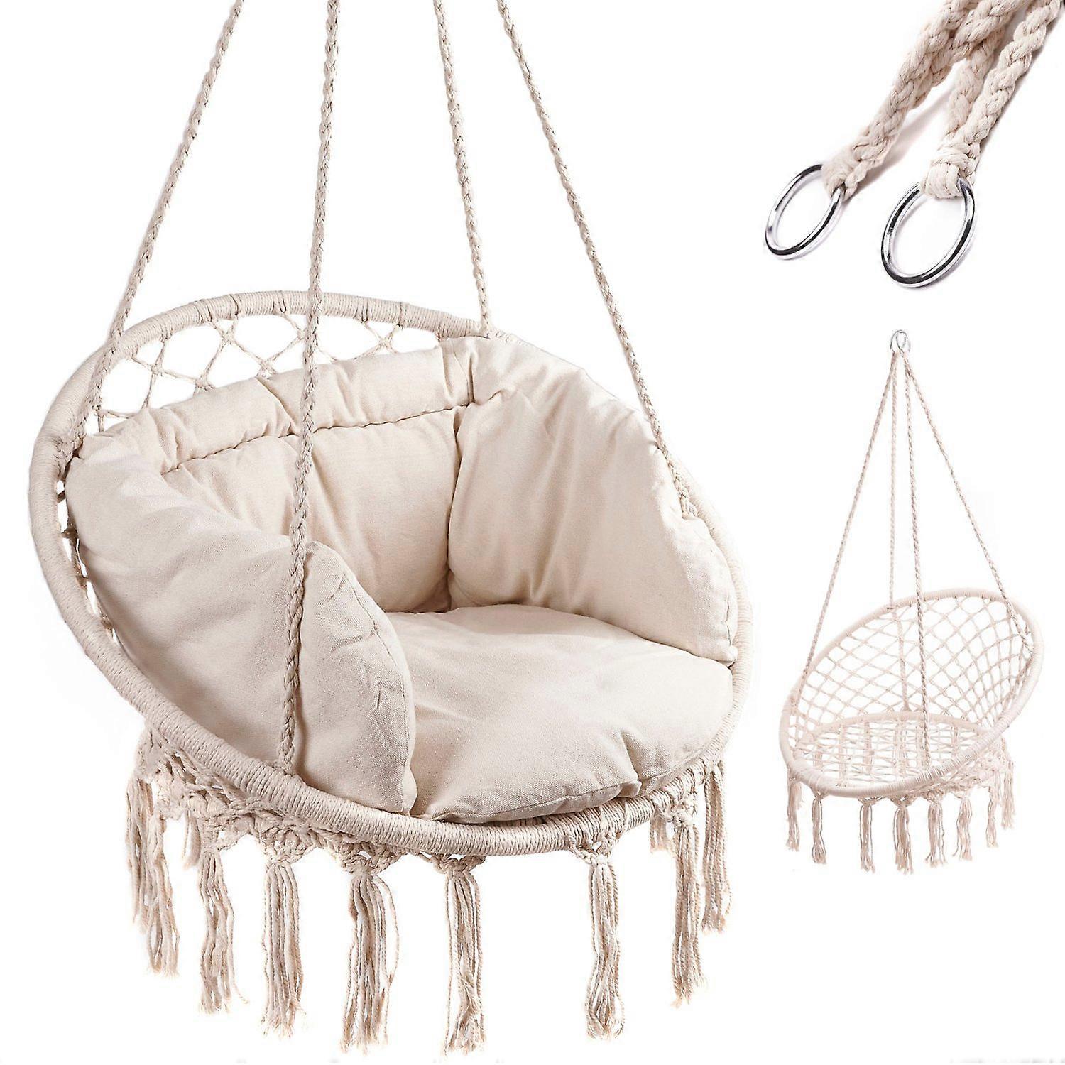 Stork's nest armchair swing with backrest ecru 80cm + cushions