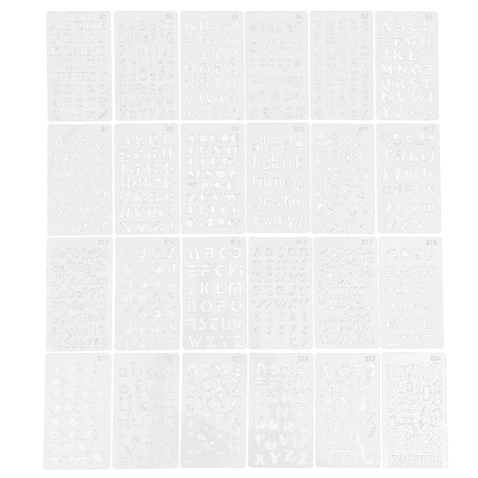 24PCS Hollow Painting Alphanumeric Template Stencil Alphabet Letter Number Planner Set Stencils Journal Notebook Diary Scrapbookin Crafting DIY Drawin