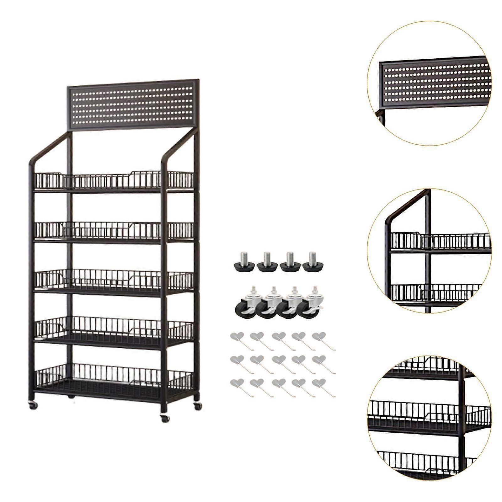 Retail Display Rack Stand Carbon Steel with Wheels 5 Tier Snack Display ...