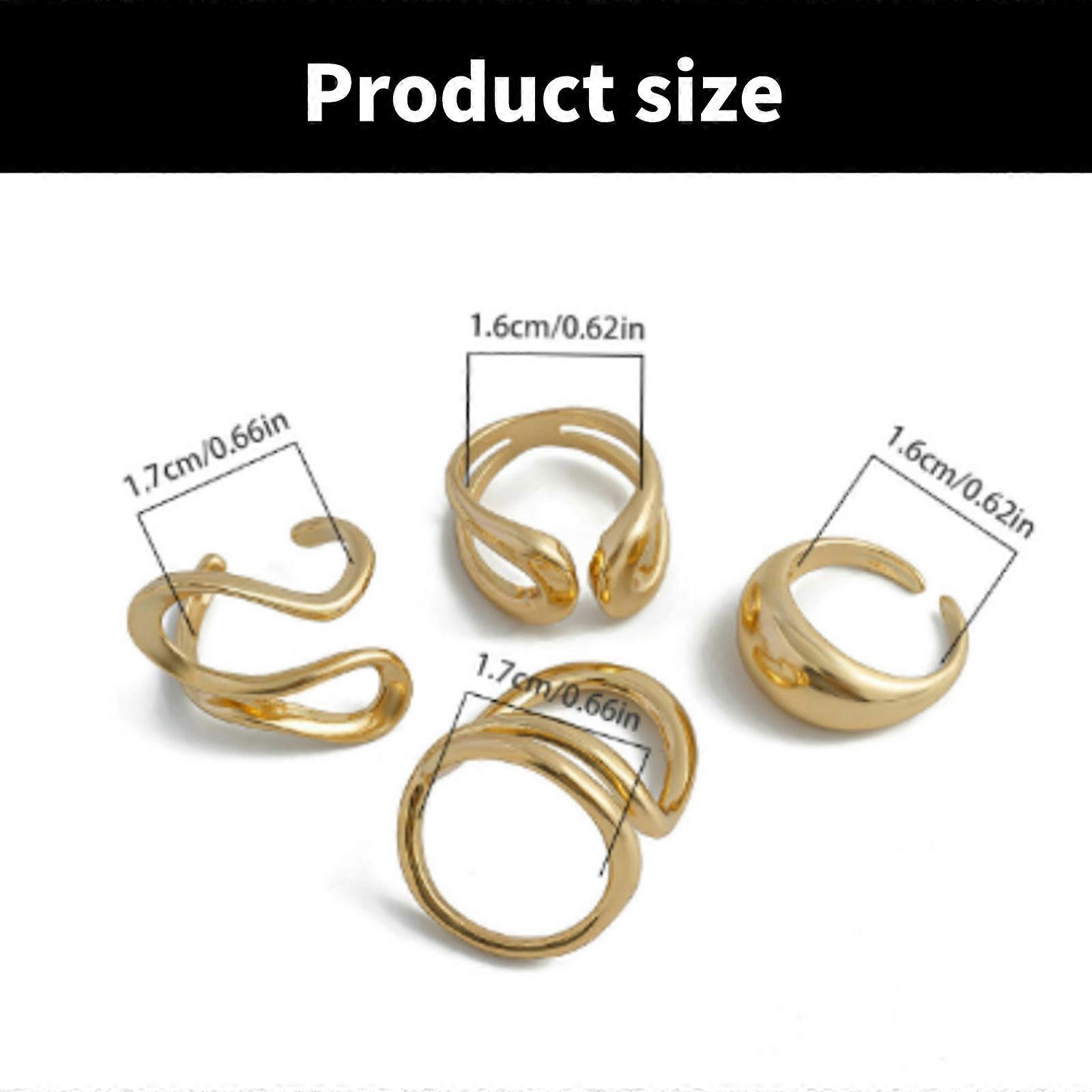 4 Paket Basit Düzensiz Yüzükler Ayarlanabilir Moda Takı Altın Açılış Yüzükleri Alaşım Doku Düğün ve Parti İçin Uygun