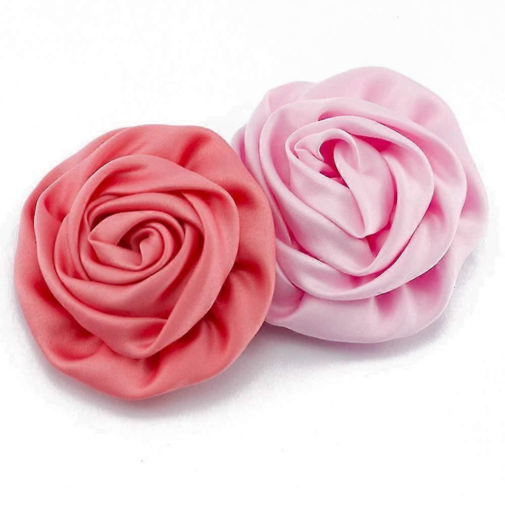 32pcs 3" Soft Matte Satin Silk Flowers For Kids Hair Accessories Artificial Rolled Rosette Fabric Flowers For Headbands (multi),6338