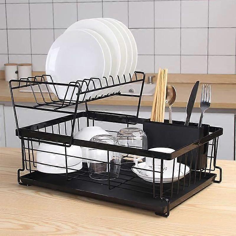 Thanmoer 2 Tier Dish Drainer with Drain Board Steel