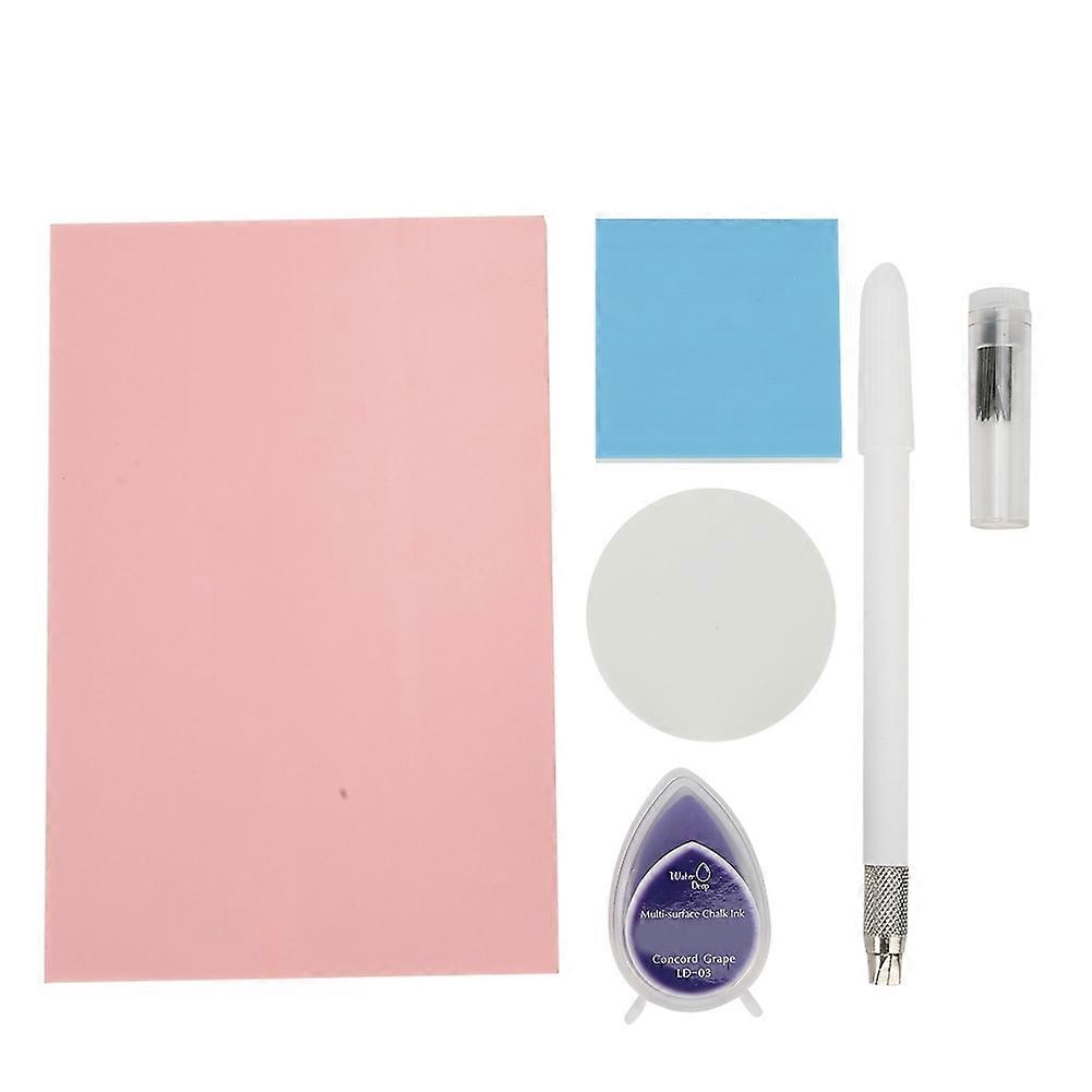 DIY Rubber Stamp Beginner Kit Water Drop Shape Ink Pad Carving Knife Spare BladesWhite