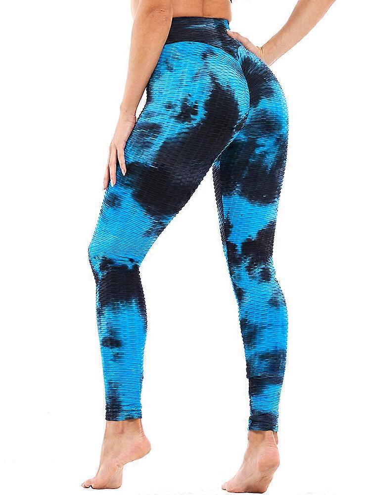 Xinanduo Tie-dye Random Print Taille Haute Slim Sport Yoga Leggings occasionnels pour femmes Bleu bl