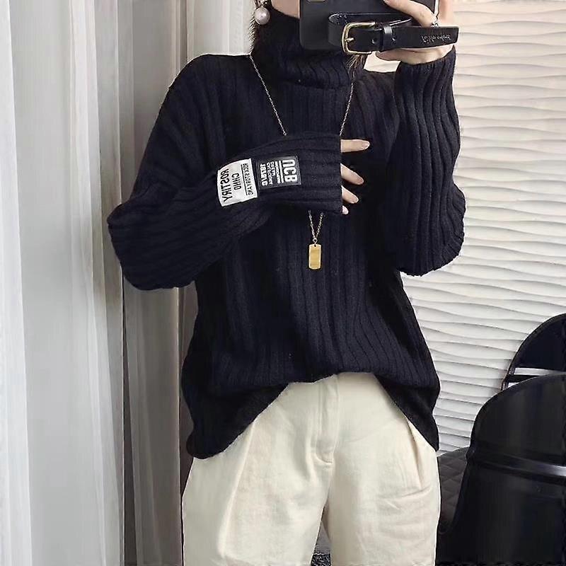 Pullover Sweater Autumn And Winter 2022 Vertical High Neck Sweater Women Loose Slouchy Pullover Solid Knitted Sweater Pullover