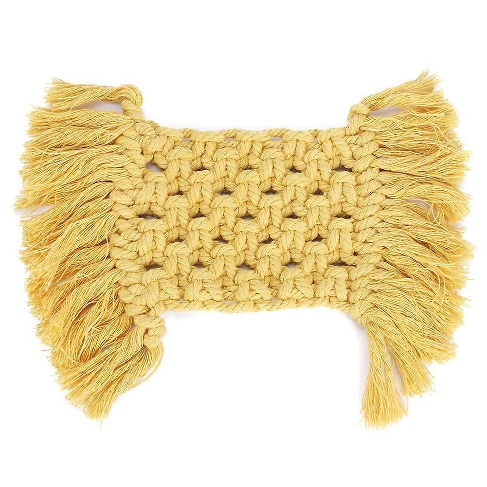 Elegant Anti-Skid Rectangular Cotton Thread Cup Mat Placemat Coffee Mat with Tassel Decor(Yellow Rectangular)