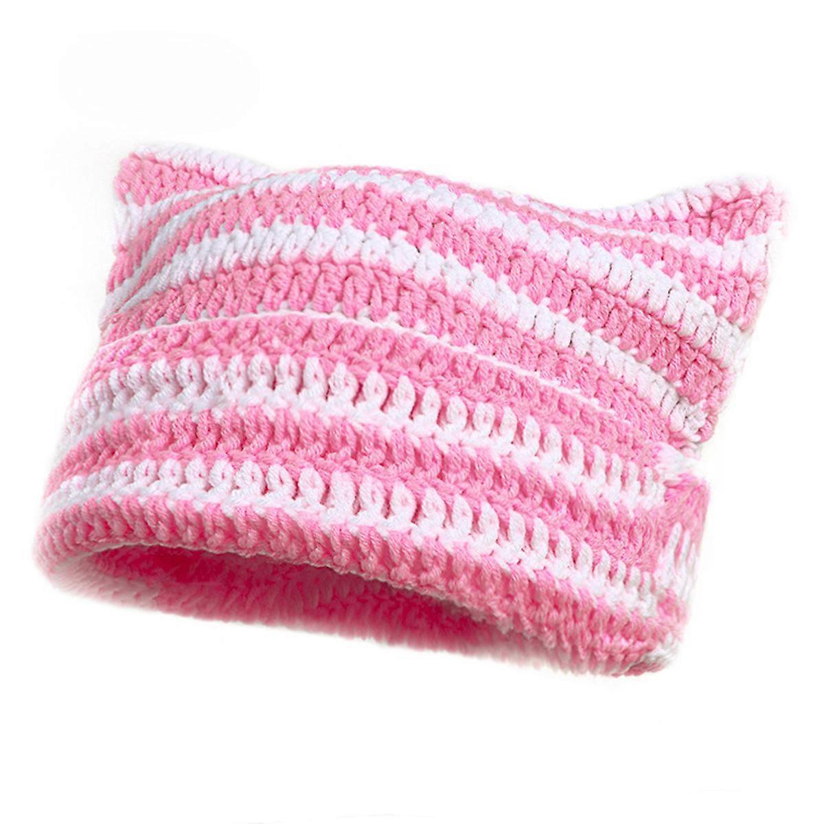 Crochet hat with cat and fox ears, colorful stripes for a unique and fun look for women