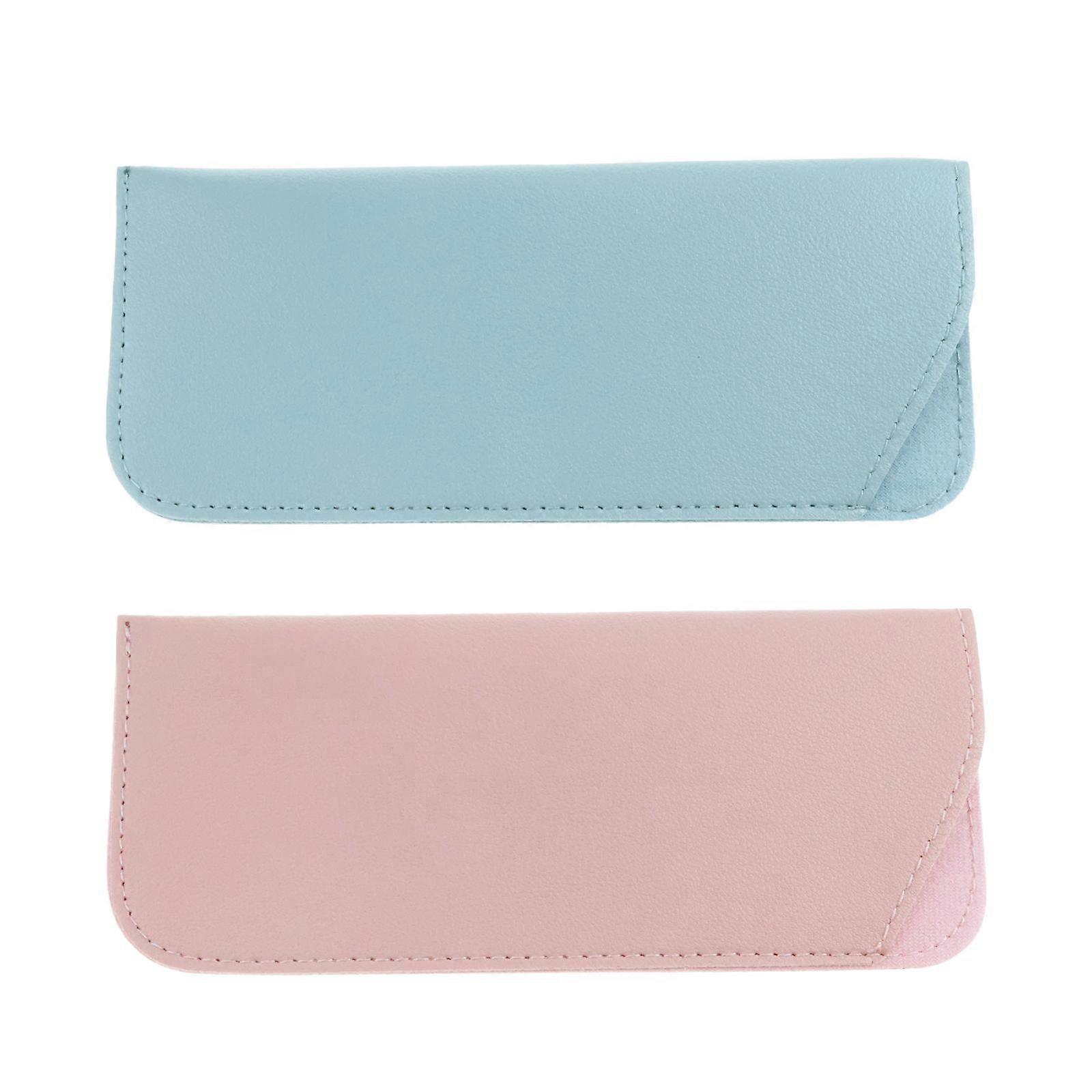 2pcs leather glasses bag - Pink + blue