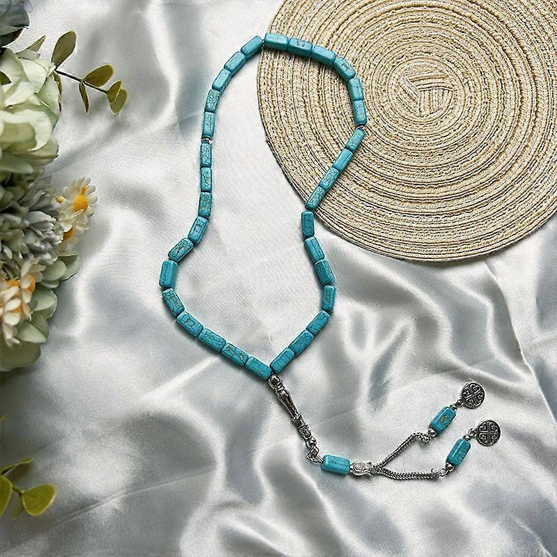 1PC Handheld Counter Tasbih for Muslim Daily Imitation Turquoise Classic Unplated Rectangle Stone Prayer Beads Ramadan 33 beads