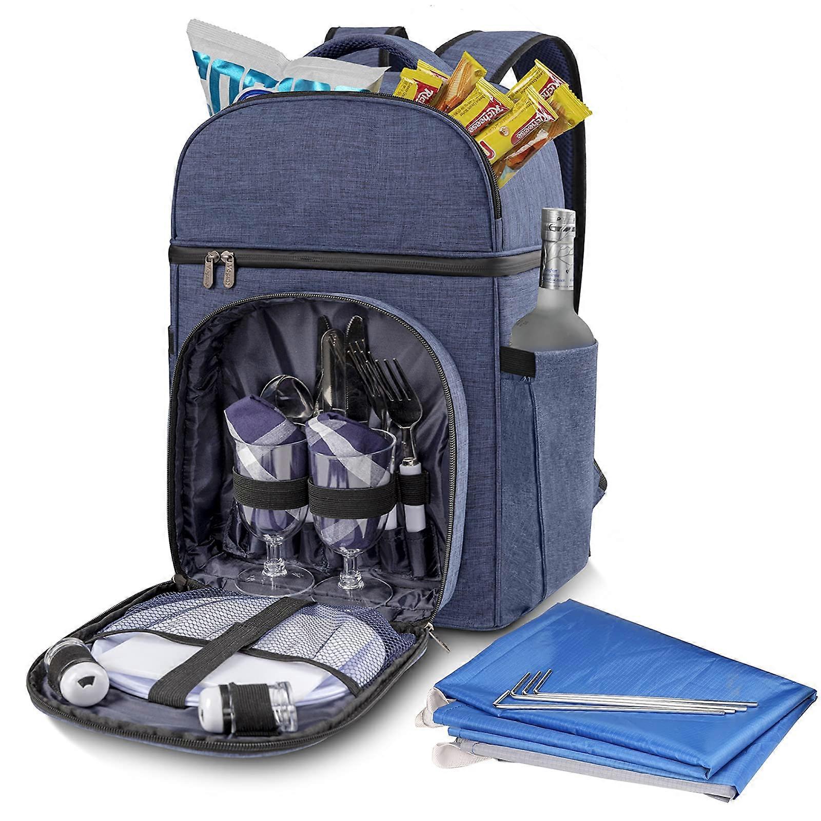 Picnic Backpack for 2 with Insulated Cooler, Blanket, Cutlery Set, Beach Camping Lunch Pack