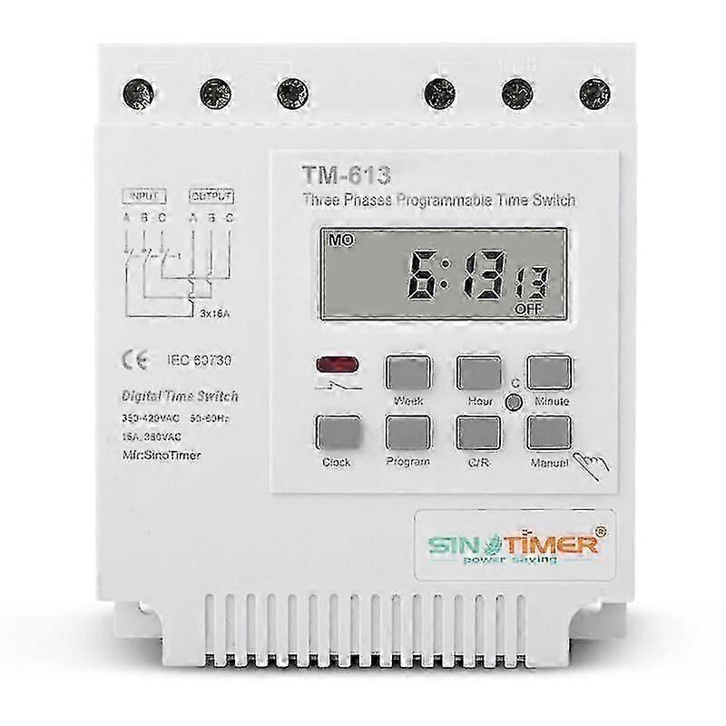 TM-613 Programmable Time Relay 380V/50-60Hz 16A Weekly Relay Power Timer Switch Three Phase Timer Switch Smart Digital Clock