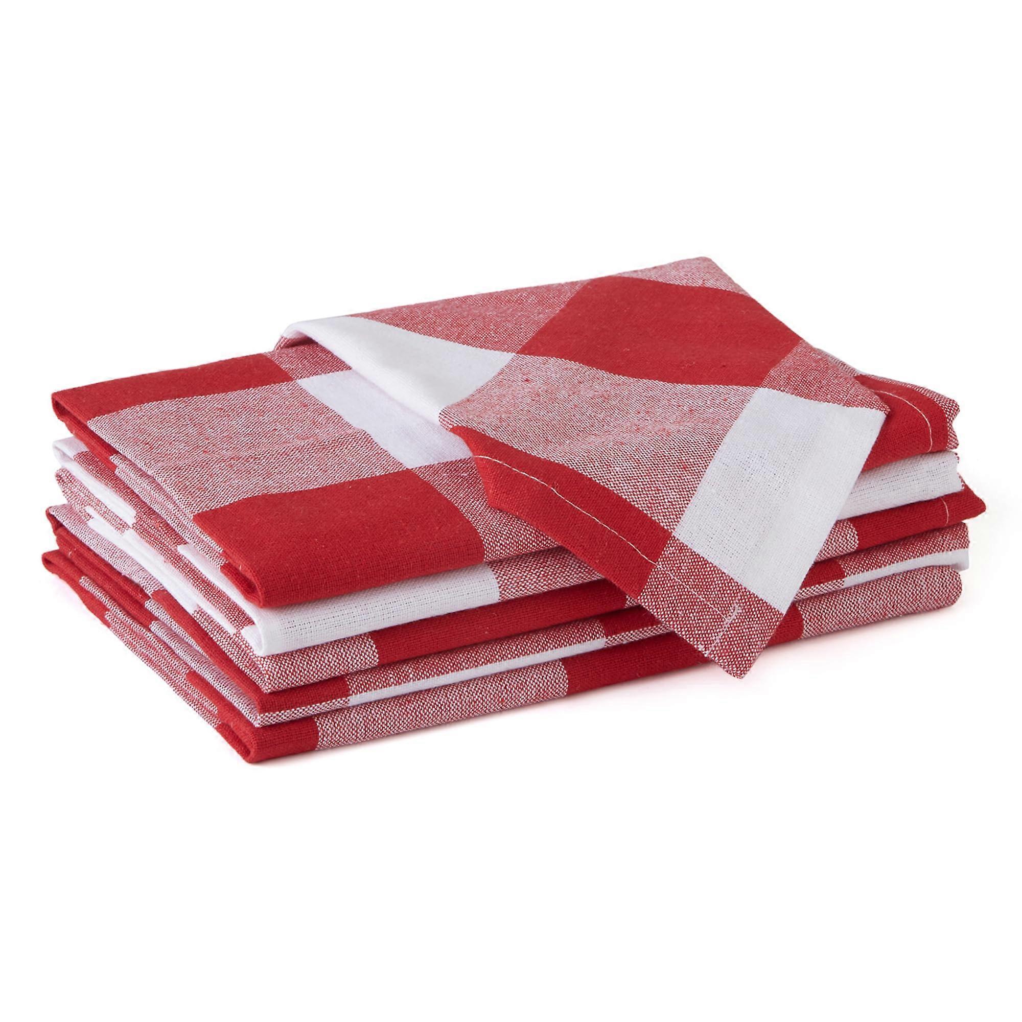 Set of 6 17x17 in Buffalo Check Cotton Napkins, Machine Washable
