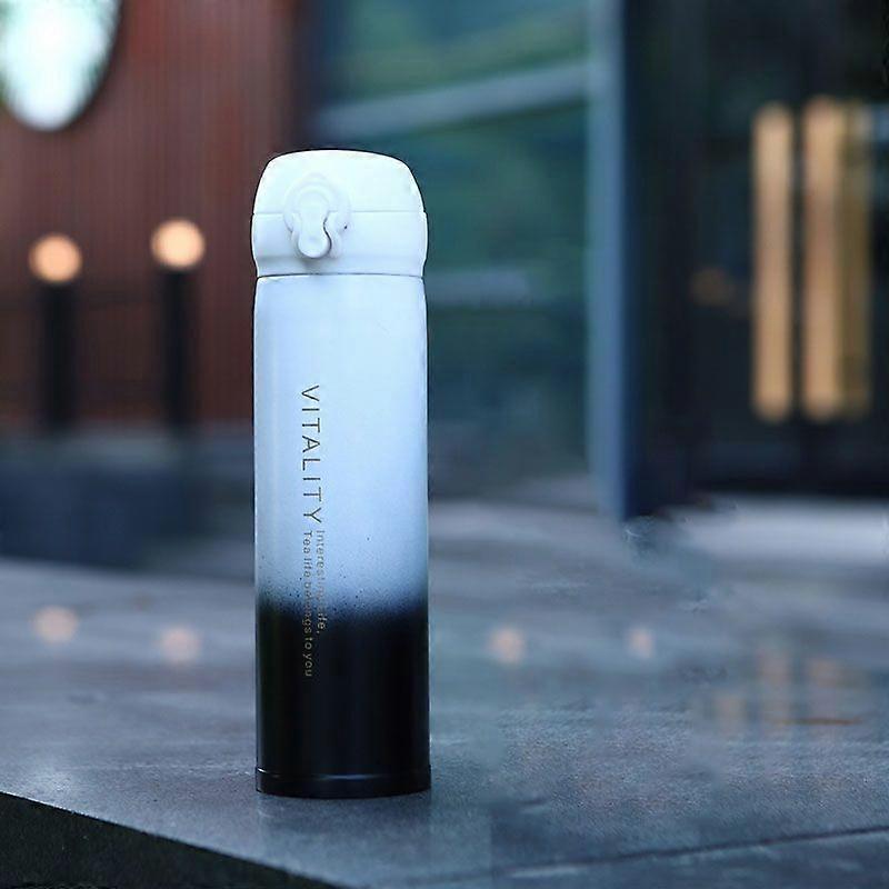 15oz Insulated Stainless Steel Water Bottle with One-handed Opening Lid,For Kids,Women,Men-White Black