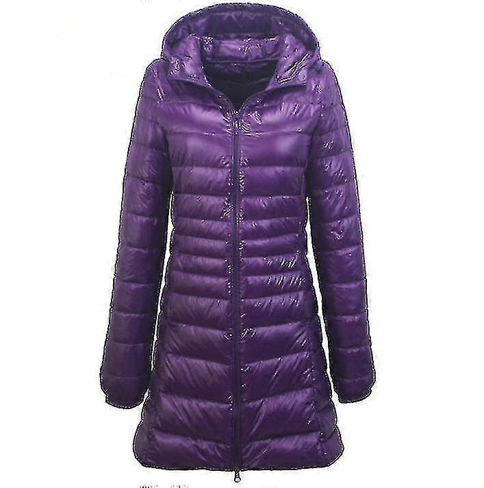 Women"s Lightweight Packable Hooded Puffer Jacket Long Coat,purple