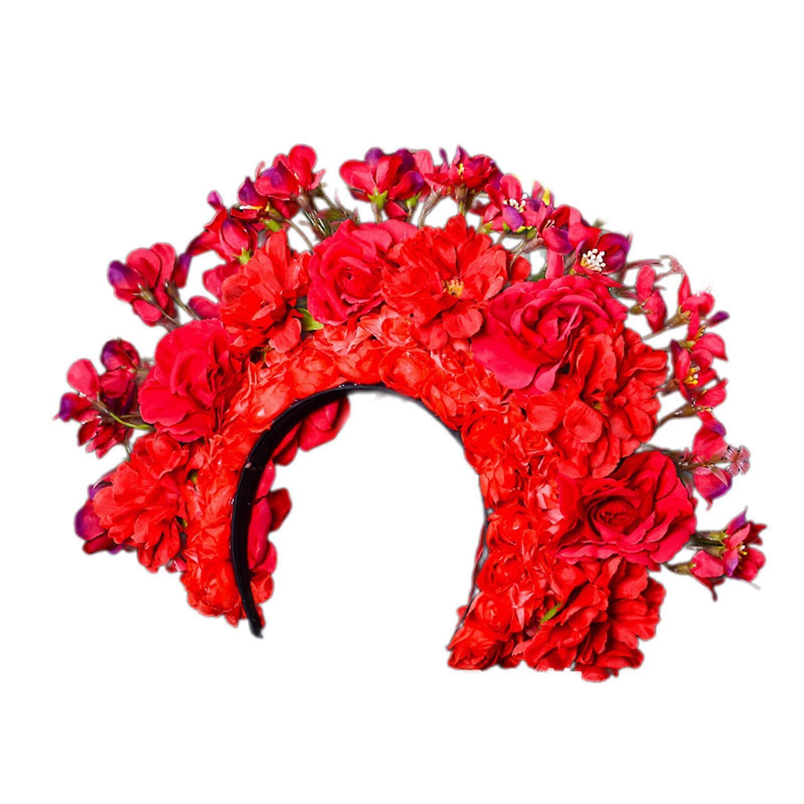 Καλοκαίρι Μποέμ Rose Crown Στεφάνι Beach Χαβάη Florals Γιρλάντες Λουλούδι Headband Στεφάνια γάμου Hairband για γυναίκες Κορίτσια Κόκκινο