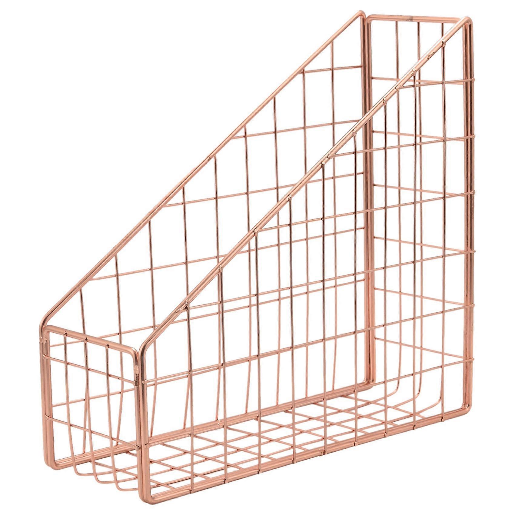 Rose Gold Electroplated Iron Desktop Shelf File Magazine Book Stand