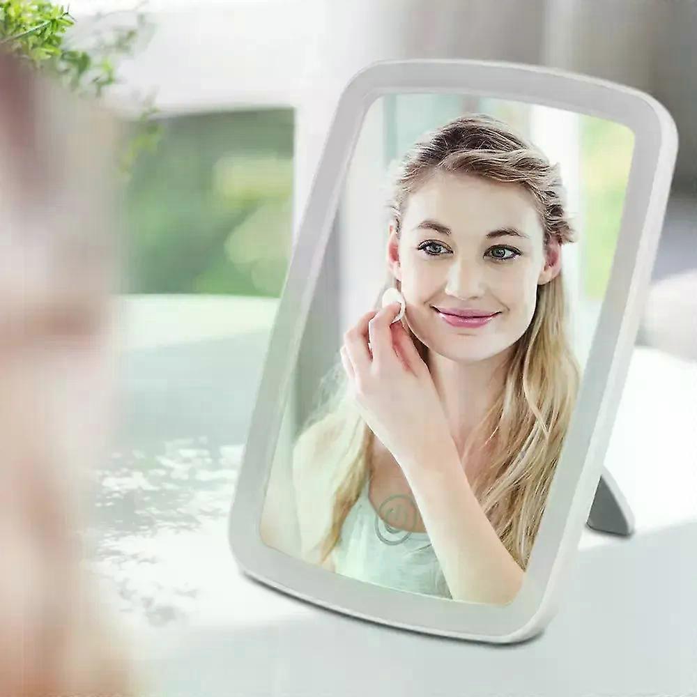Mini miroir de maquillage à LED avec support de bureau pliable compact blanc carré miroir de maquillage de voyage avec batterie sèche légère et prise USB