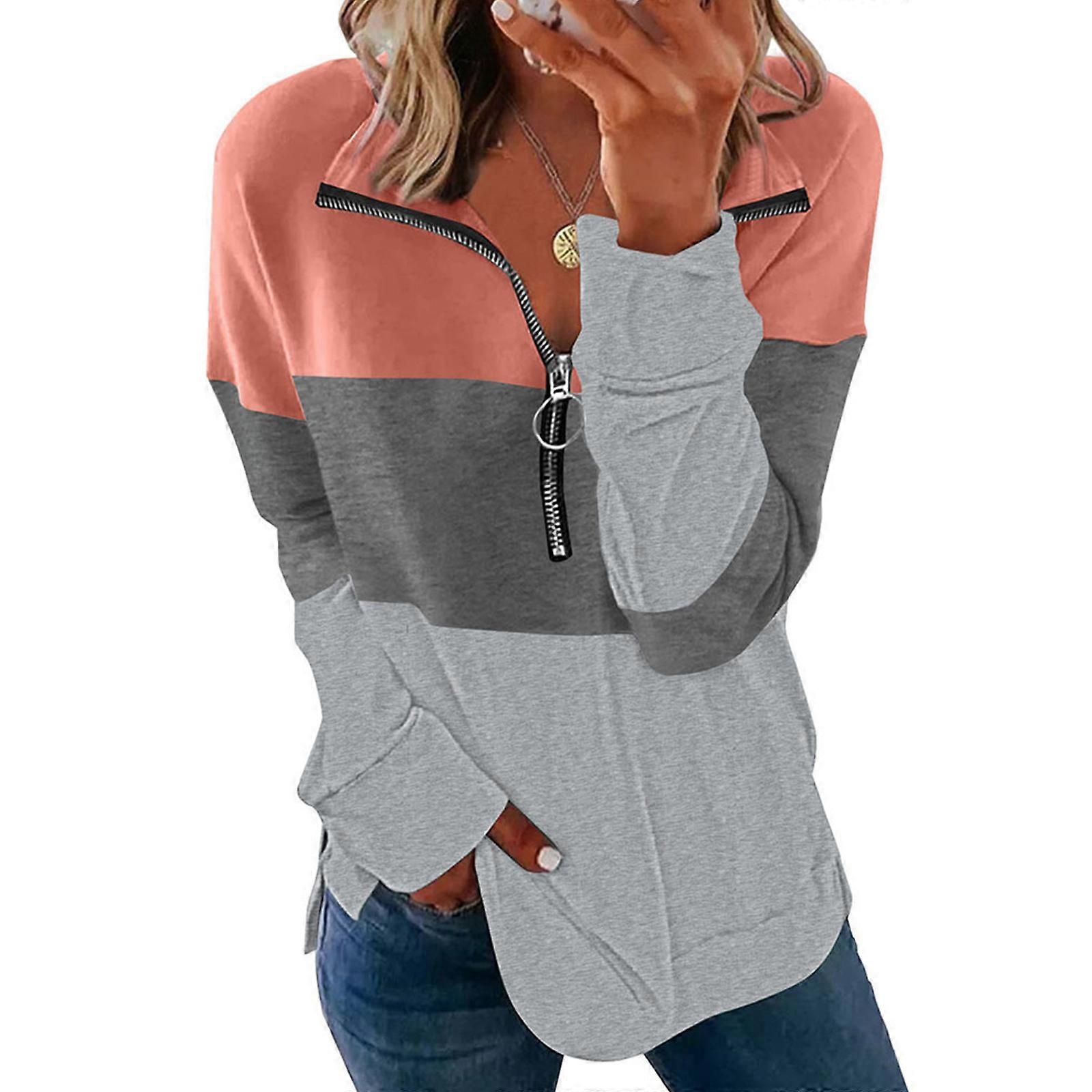 Casual Long Sleeve 1/4 Zipper Up O-Ring Lapel Pullover Tunic Tops