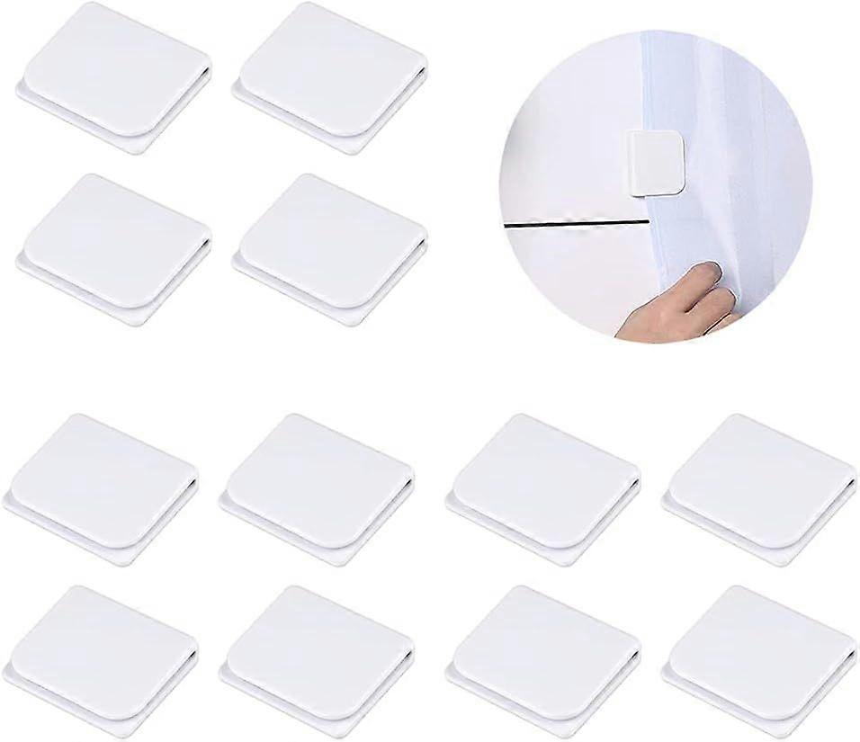 12 Pack Shower Curtain Splash Guard Clips, Windproof, Stickers (White)