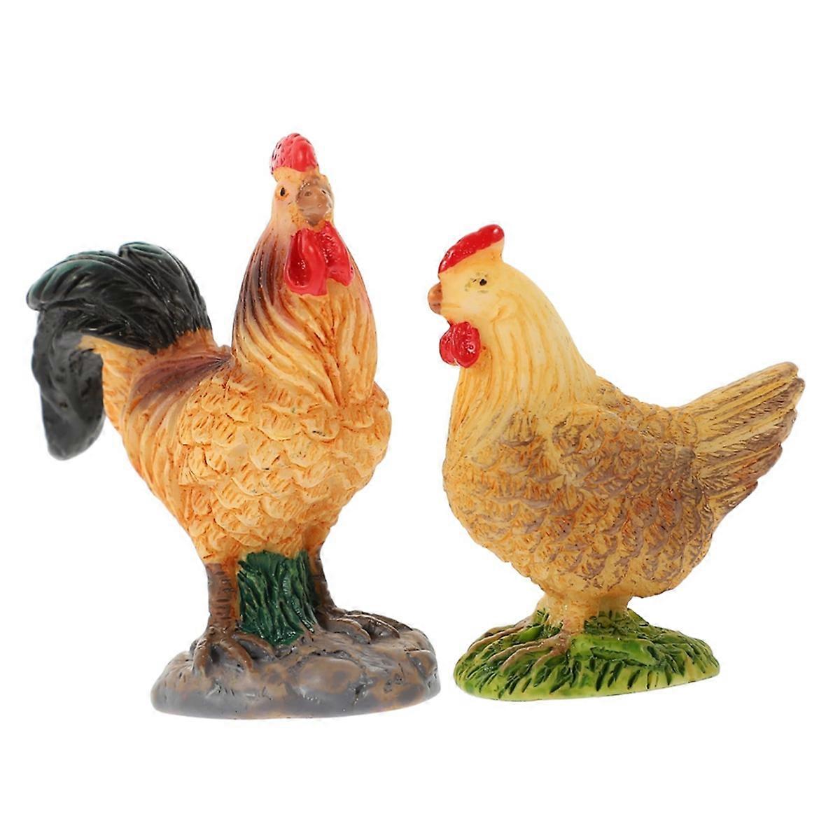 2Pcs Emulation Chicken Model Chicken Statue Home Decor Model Toys