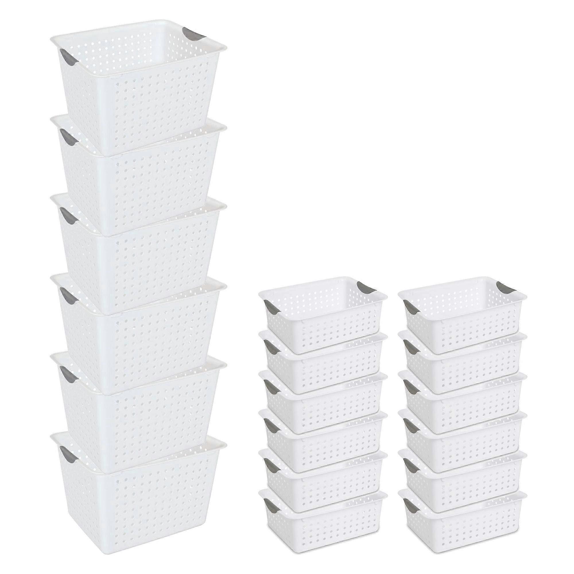 Ultra Storage Basket with Handles for At Home or Organization, Size in Deep (6 Pack) and Medium (12 Pack), White