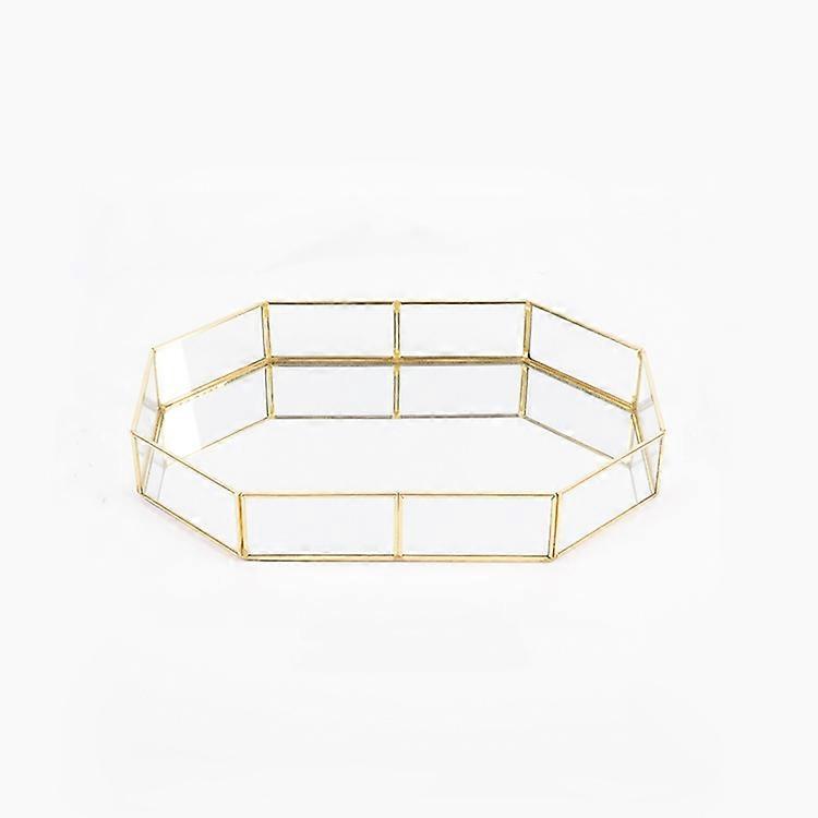 Glass Storage Tray Golden Retro Polygon Mirror Tray Brass Desktop Cosmetics Storage Tray Polygon Small
