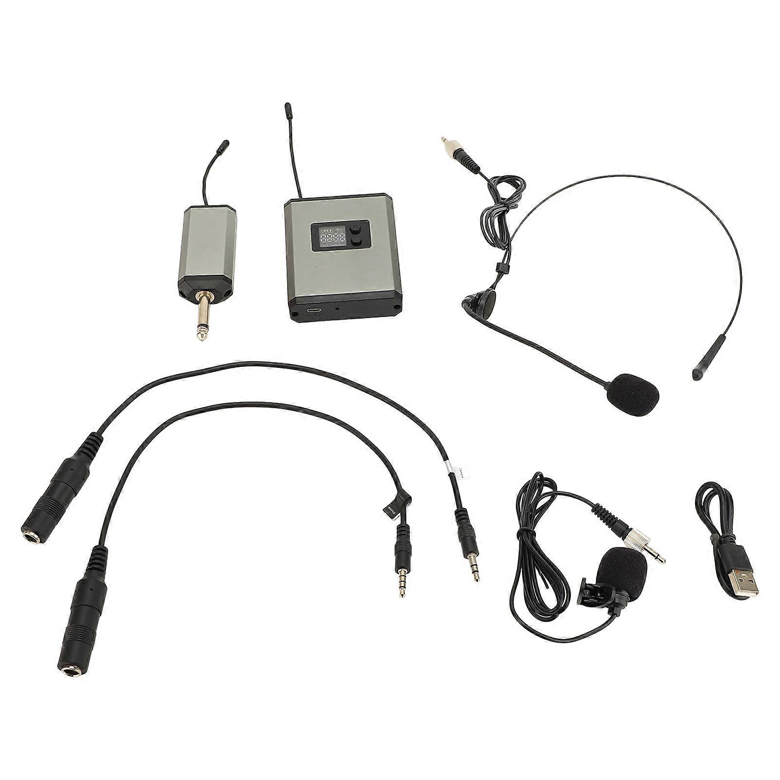 System with Receiver USB Rechargeable Portable Wireless Microphone Headset Lavalier Lapel Mic Kit for Speech Classroom