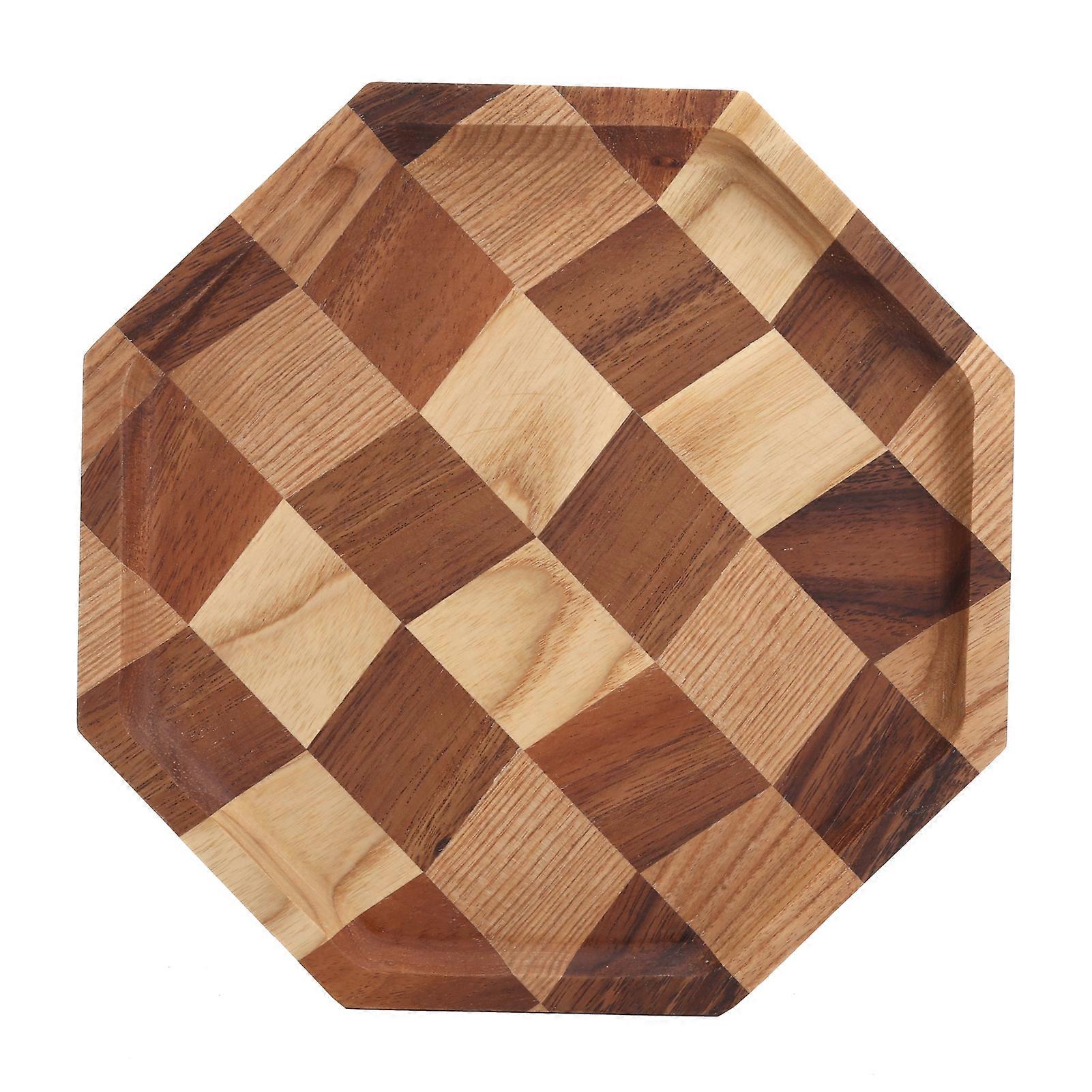 Grid Pattern Wood Plate Fruit Dishes Holder Tea Tray Dessert Dinner Bread Serving Tray