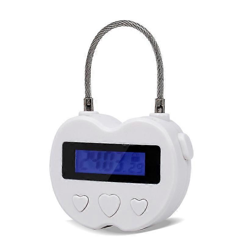 Smart tidslås, maks 99 timer timinglås med LCD-skjerm multifunksjons elektronisk reisetimer (hvitt hjerte)