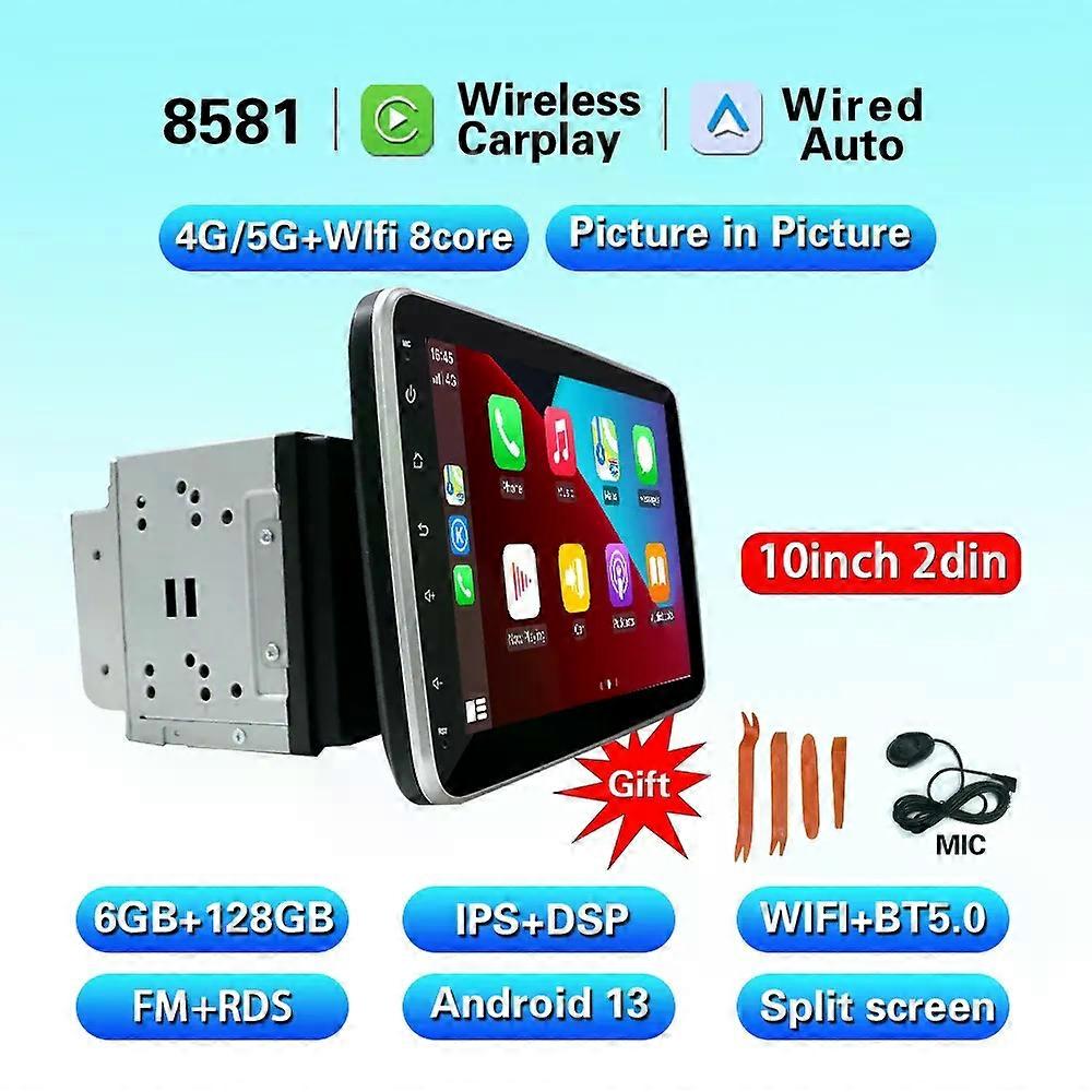 Lettore multimediale universale 2 din da 9 pollici e 10 pollici con Carplay Android 13, lettore per auto, girevole a 360 gradi, autoradio