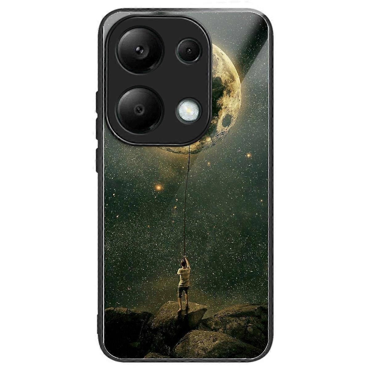 For Xiaomi Redmi Note 13 4G Case Pattern Printing Tempered Glass+TPU Phone Cover