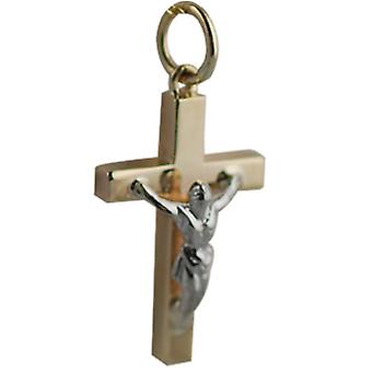 9ct Gold 20x13mm solid block Yellow Cross and White Crucifix