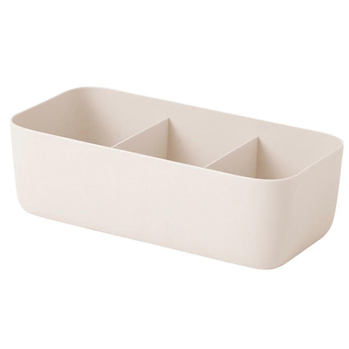 Beige Three Cel Socks Storage Box Stacklable Plastic Underwears Organizer for Home Bedroom