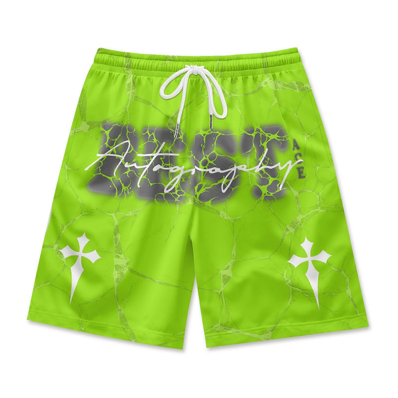 Quick Dry Men's Board Shorts with Drawstring Elastic Waistband 3D Printed Swimwear Swim Trunks for Beach and Pool Shorts XL Fluorescent green R1